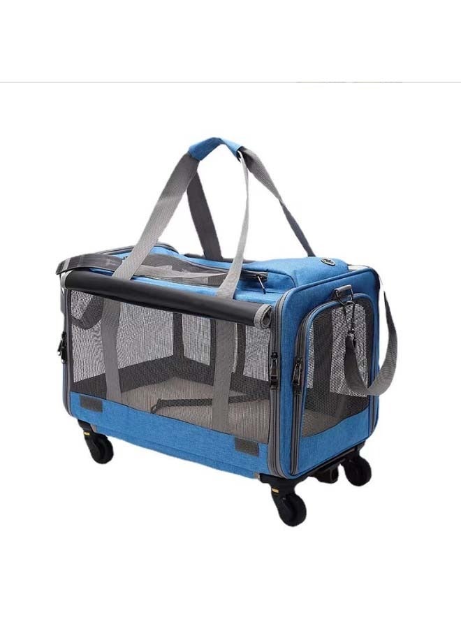 Cat Carrier, Dog Carrier with Wheels, Pet Carrier for Pet with Telescopic Walking Handle,Easy to Fold,blue