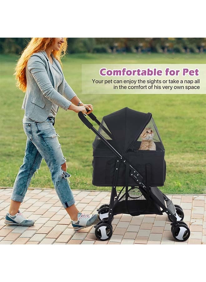 Pet Strollers, Dog Cat Stroller 3-in-1 Detachable Doggy Stroller for Small Medium Dogs 4 Wheel Pet Gear Carrier Cat Walker Wagons for Dogs Trolley for Doggie Rabbit Puppy Strollers, Black