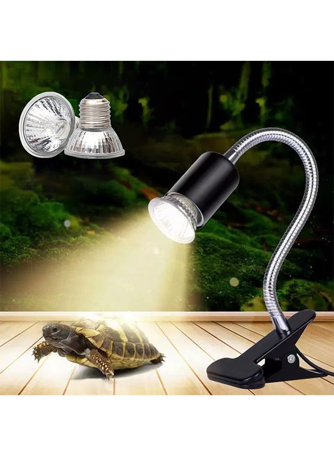 Upgraded Reptile Heat Lamp, UVA/UVB Turtle Heat Light Dimmable Aquarium Basking Light with 2 Bulbs Habitat Heating Lamp with 360° Rotatable for Terrarium Reptiles