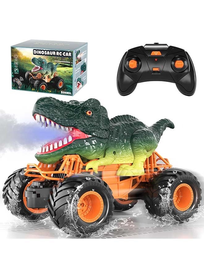 Remote Control Dinosaur Car Toys for Kids Boys 3-5 4-7, 2.4GHz RC Dino Car Toys with Light, Sound & Spray, Indoor Outdoor All Terrain Electric RC Car Toys Gifts for 3 4 5 8 10 12 Boys Kids