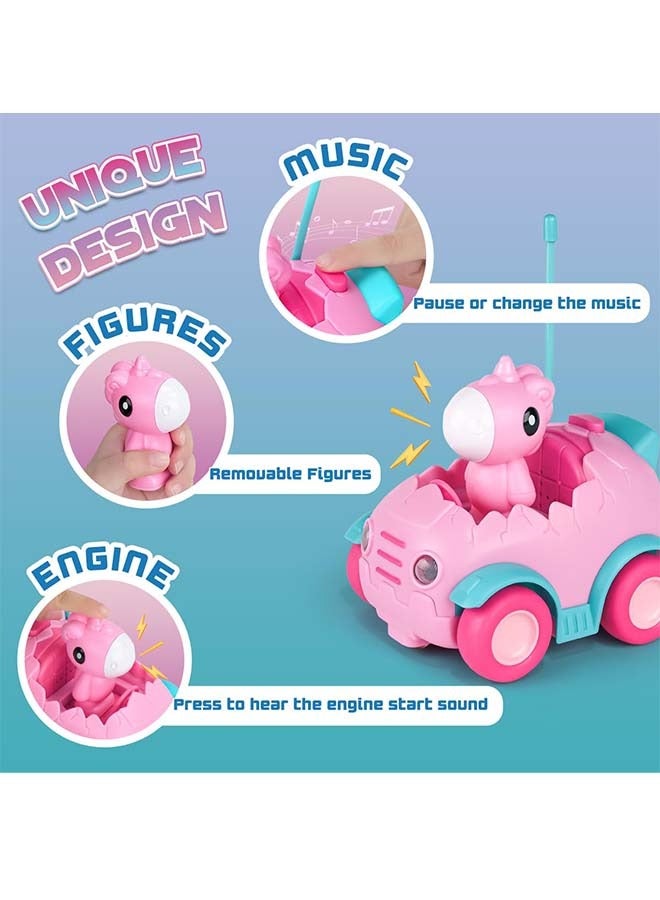 Remote Control Car for Toddler Age 2 3 4 5, Electric RC Car Toys with Light & Music, Toddler Toys, Race Car Vehicles, Horse Figures Truck,  Birthday Gift for Baby Girls, Pink