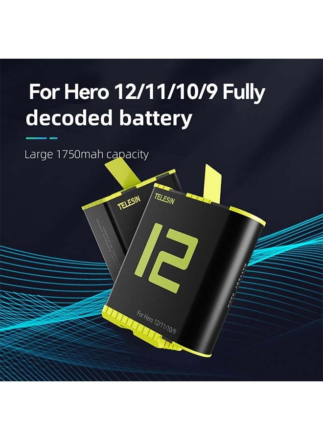 Batteries for GoPro 12 11 10 9 Charger Accessories,Relacement Battery Rechargable Large Capacity Long Lasting for Go Pro Hero 12 11 10 9 Black Original Camera Accessory