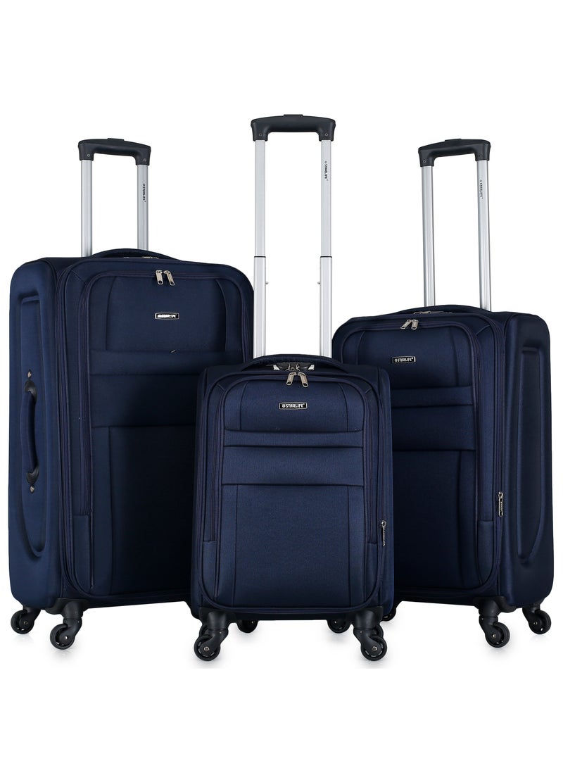 Set of 3 Light Weight Polyester Trolley Luggage With Number Lock 20,24,28 Inches