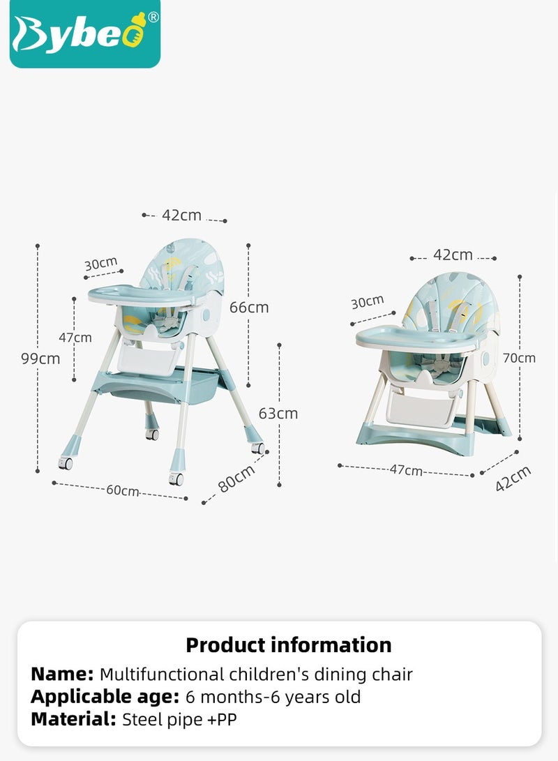 Baby High Chair for Toddlers, Foldable Children Highchairs, Kids Dining Chair, Infant Feeding Booster Seat, Babies Rocker with Footrest, Backrest, 4 Wheels and Removable Tray