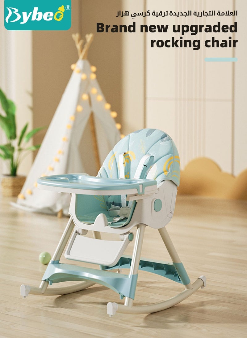 Baby High Chair for Toddlers, Foldable Children Highchairs, Kids Dining Chair, Infant Feeding Booster Seat, Babies Rocker with Footrest, Backrest, 4 Wheels and Removable Tray