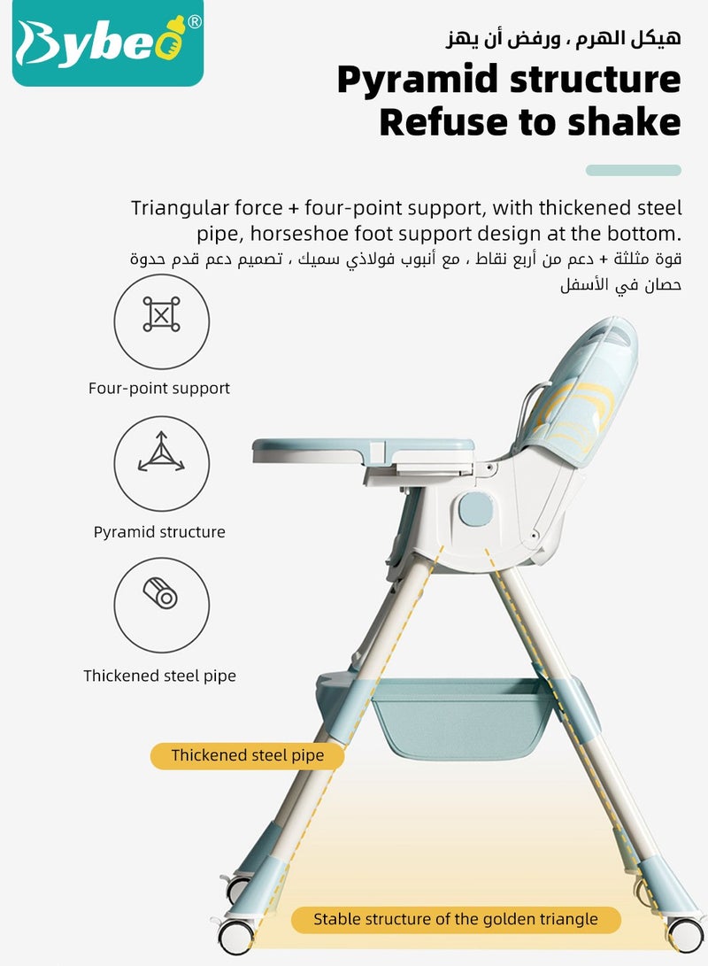 Baby High Chair for Toddlers, Foldable Children Highchairs, Kids Dining Chair, Infant Feeding Booster Seat, Babies Rocker with Footrest, Backrest, 4 Wheels and Removable Tray