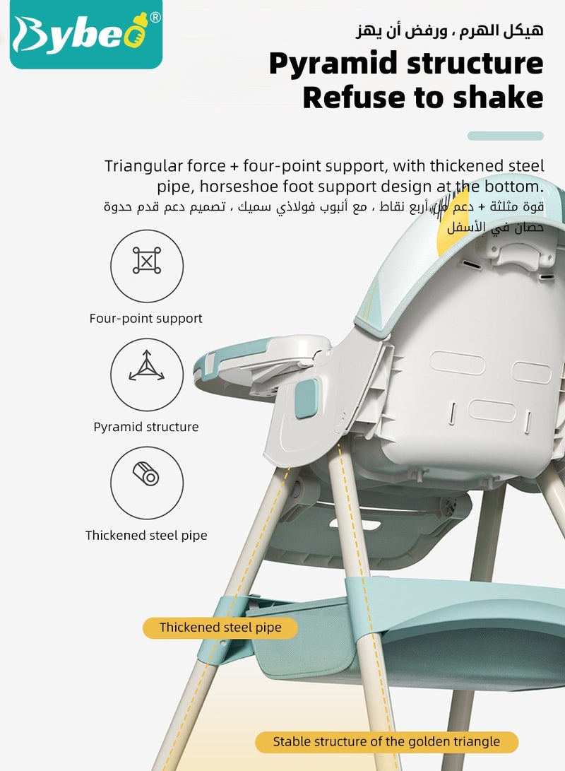 Baby High Chair for Toddlers, Foldable Children Highchairs, Kids Dining Chair, Infant Feeding Booster Seat, Babies Rocker with Footrest, Backrest, 4 Wheels and Removable Tray
