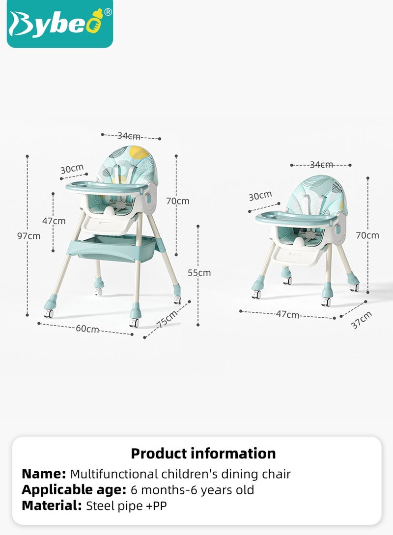 Baby High Chair for Toddlers, Foldable Children Highchairs, Kids Dining Chair, Infant Feeding Booster Seat, Babies Rocker with Footrest, Backrest, 4 Wheels and Removable Tray