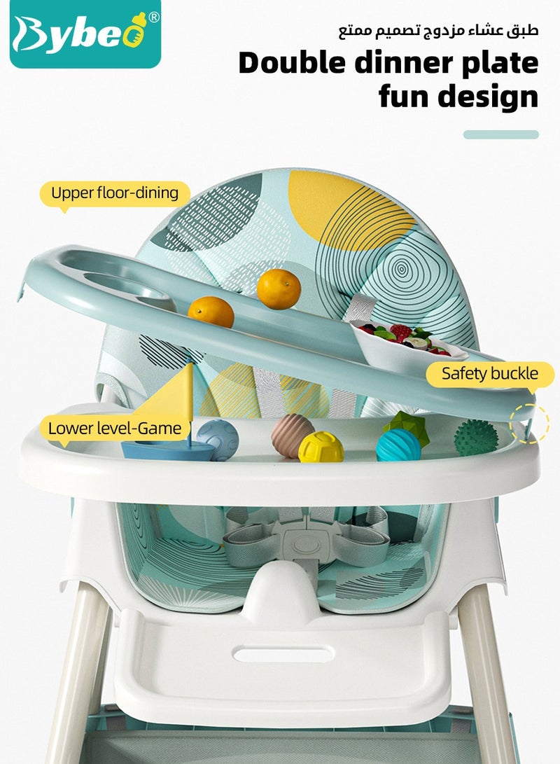 Baby High Chair for Toddlers, Foldable Children Highchairs, Kids Dining Chair, Infant Feeding Booster Seat, Babies Rocker with Footrest, Backrest, 4 Wheels and Removable Tray