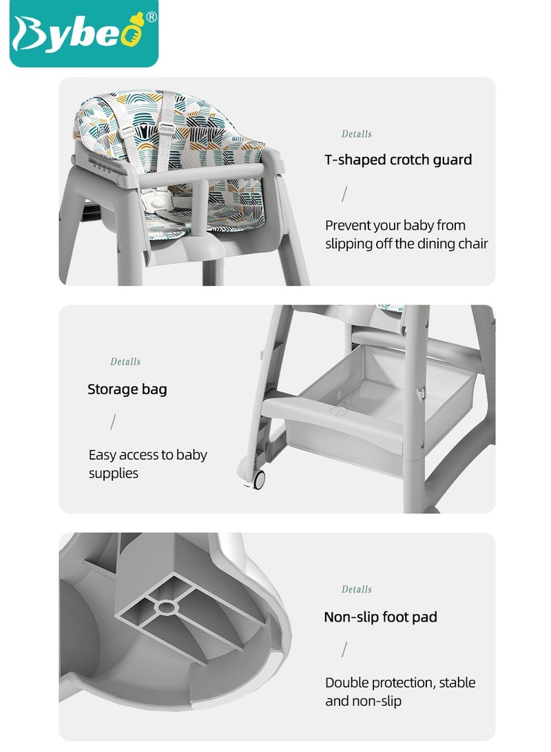 Baby High Chair for Toddlers, Children Dining Chairs for Eating With Wheels, Multifunctional Toddler Feeding Chair with Double Removable Tray And Storage Pocket