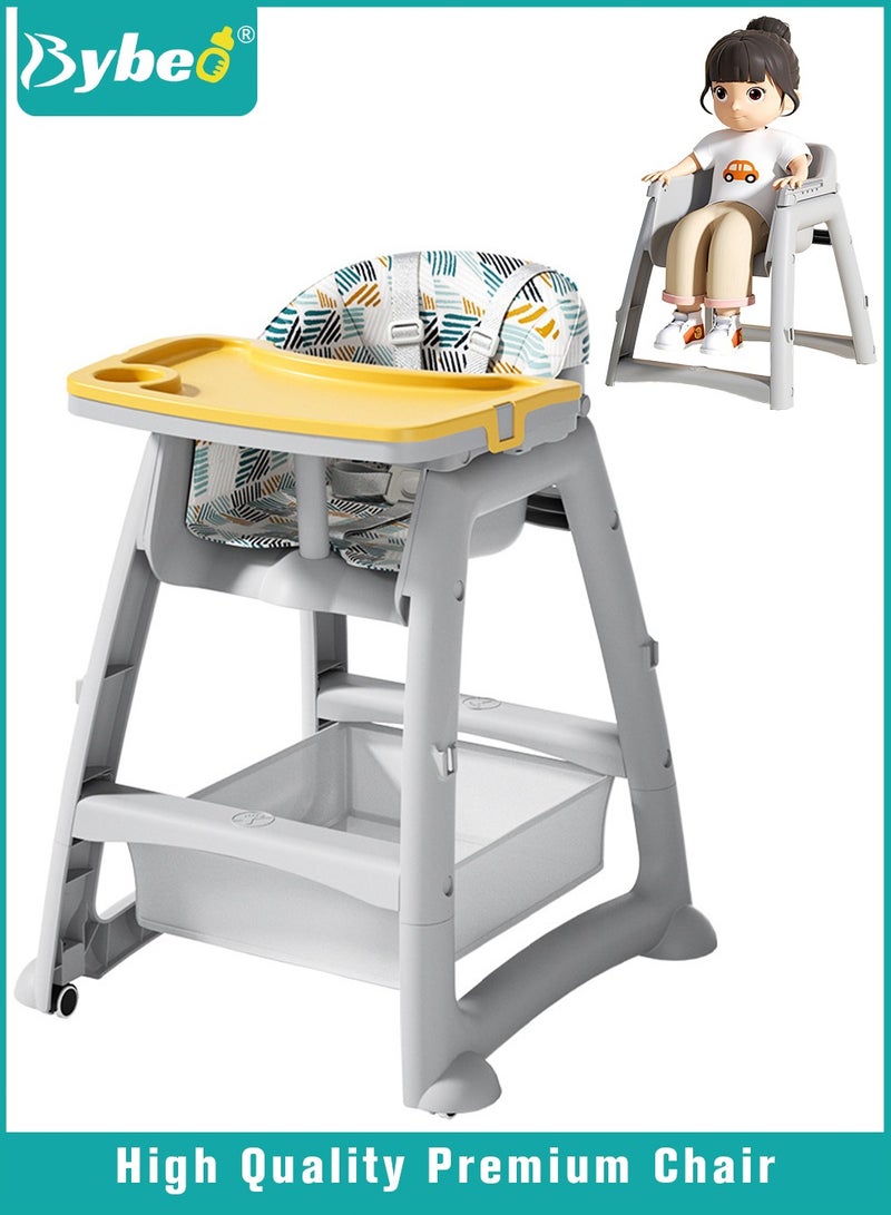Baby High Chair for Toddlers, Children Dining Chairs for Eating With Wheels, Multifunctional Toddler Feeding Chair with Double Removable Tray And Storage Pocket