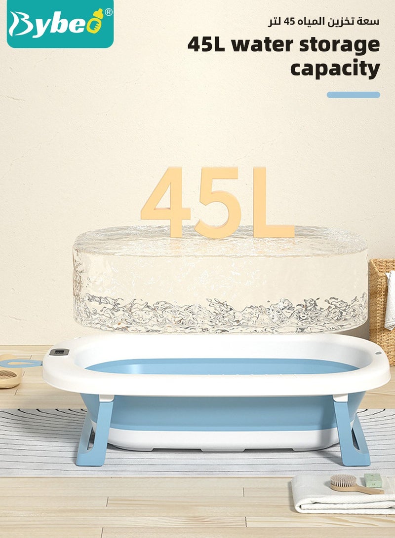 14 PCS Baby Bath Tub Foldable Bathtub With Temperature Sensing + Bathmat Cushion + Bath Net + Shower Cap + Washing Hair Shower Shampoo Cup *1 + Duckling toys *4 + Ocean Balls *5