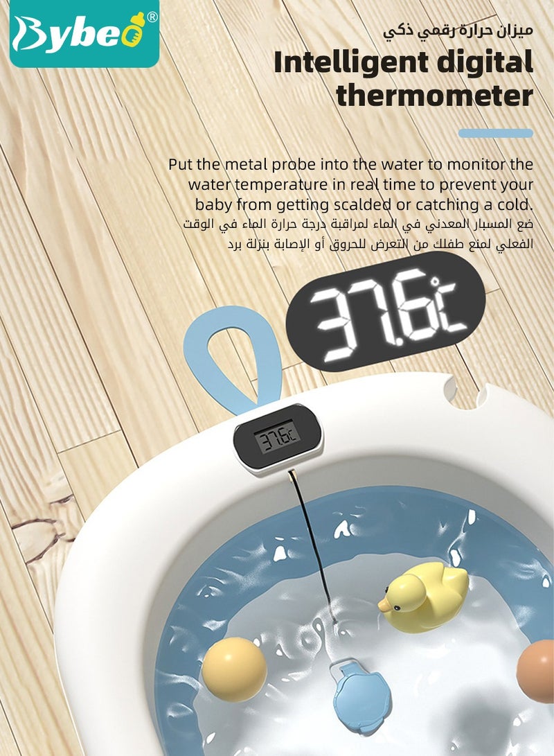 14 PCS Baby Bath Tub Foldable Bathtub With Temperature Sensing + Bathmat Cushion + Bath Net + Shower Cap + Washing Hair Shower Shampoo Cup *1 + Duckling toys *4 + Ocean Balls *5
