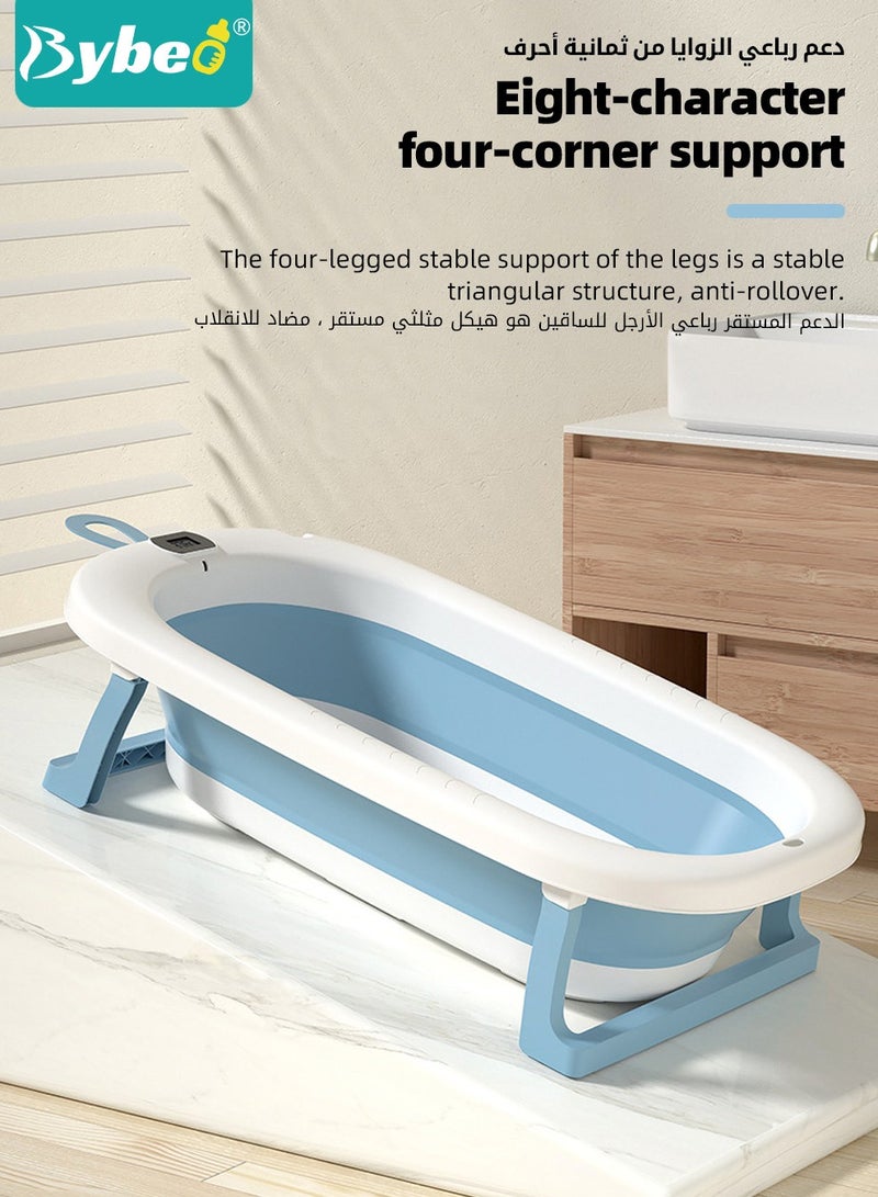 14 PCS Baby Bath Tub Foldable Bathtub With Temperature Sensing + Bathmat Cushion + Bath Net + Shower Cap + Washing Hair Shower Shampoo Cup *1 + Duckling toys *4 + Ocean Balls *5