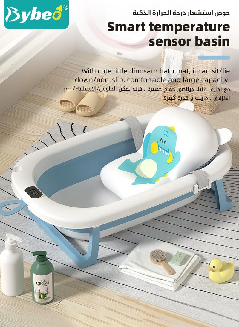 14 PCS Baby Bath Tub Foldable Bathtub With Temperature Sensing + Bathmat Cushion + Bath Net + Shower Cap + Washing Hair Shower Shampoo Cup *1 + Duckling toys *4 + Ocean Balls *5