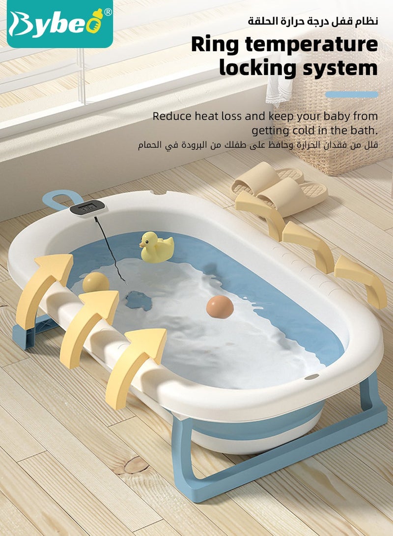 14 PCS Baby Bath Tub Foldable Bathtub With Temperature Sensing + Bathmat Cushion + Bath Net + Shower Cap + Washing Hair Shower Shampoo Cup *1 + Duckling toys *4 + Ocean Balls *5