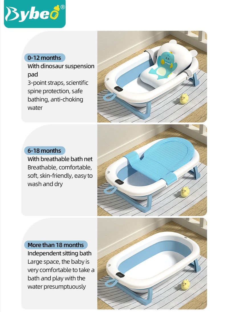 14 PCS Baby Bath Tub Foldable Bathtub With Temperature Sensing + Bathmat Cushion + Bath Net + Shower Cap + Washing Hair Shower Shampoo Cup *1 + Duckling toys *4 + Ocean Balls *5