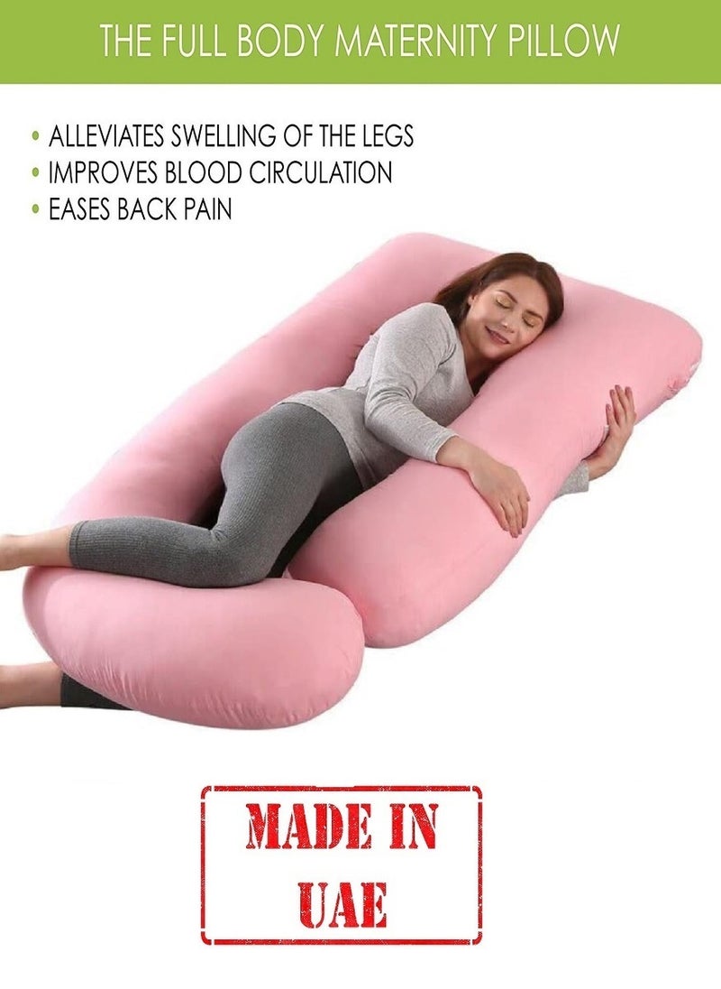 Luxury Body Pregnancy B Pillow Back Pain Support With Soft Cover Velvet Pink 130 x 70cm