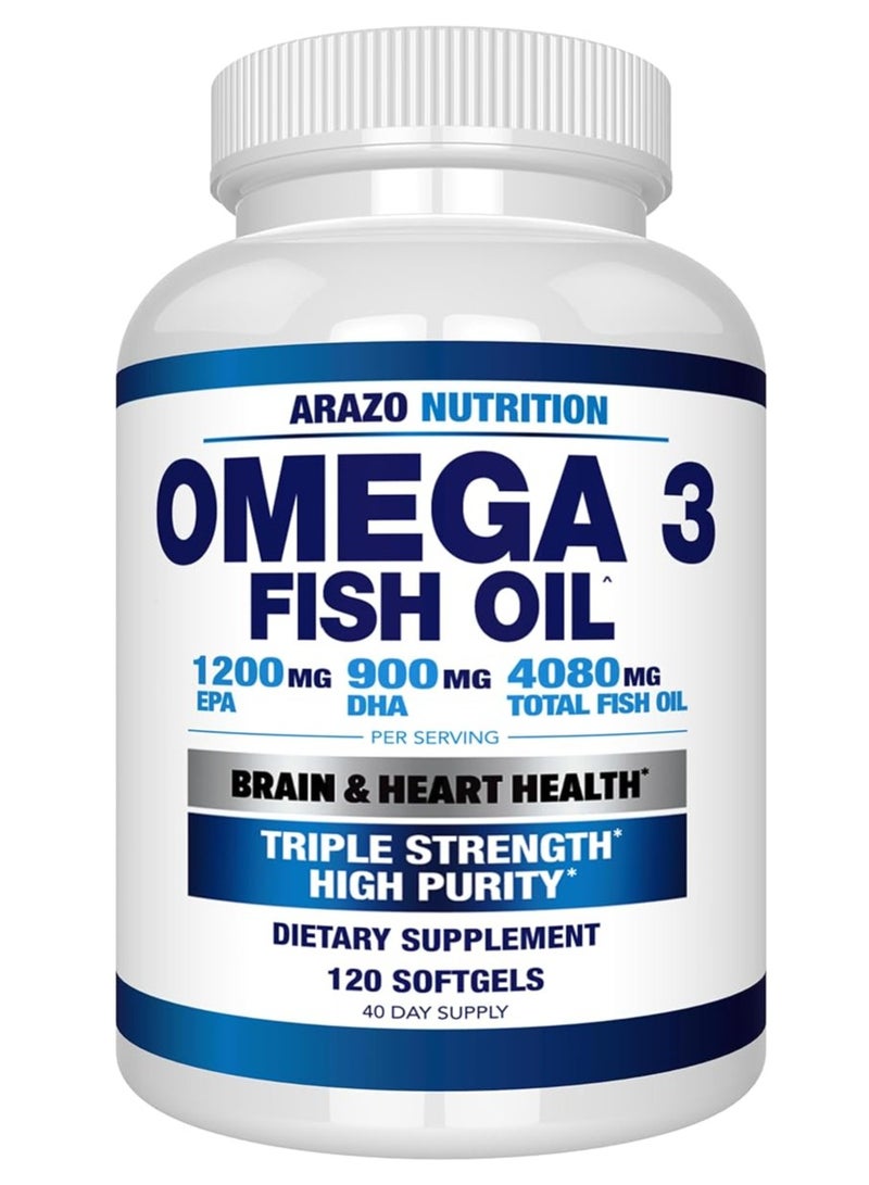 Omega 3 Fish Oil 4,080mg High EPA 1200mg DHA Lemon Flavor 120 Soft Gels