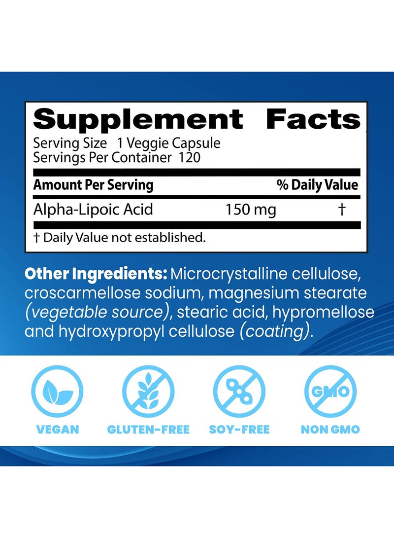 Glutenfree Alphalipoic Acid 150 Mg 120 Veggie Caps