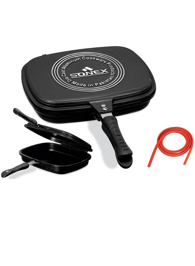 Sonex Diecast Double Grill Pan, Marble Coated With Bakelite Handles, Premium Die-Cast Cookware, Extra Rubber Seal, Korean Technology, Ceramic Coating, Comes With Magnetic Lock 30 cm.