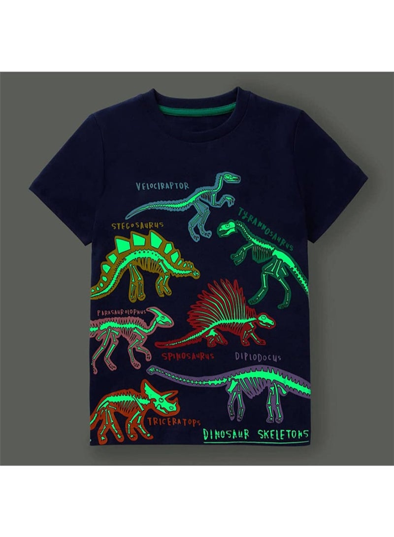 Toddler Boy Glow in The Dark Shirt Kids Cartoon Dinosaurs Sharks Short Sleeve T-Shirt Tops