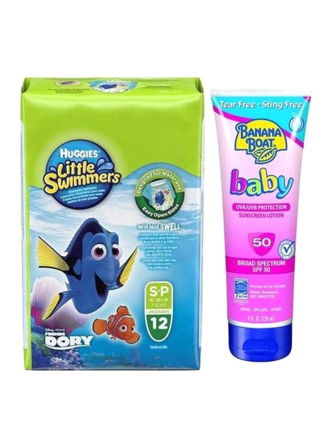 Little Swimmers Disposable Diaper, 7-12 Kg, 12 Counts With Sunscreen Lotion