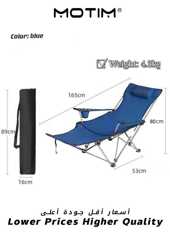 Folding Camping Chairs with Headrest Cup Holders Storage Bag Lightweight Camping Chairs with Foot Rest Portable Reclining Camping Chair for Camping BBQ Fishing Picnics Outdoor Blue