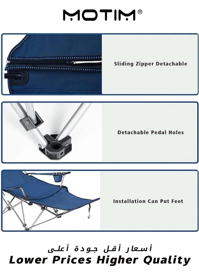 Folding Camping Chairs with Headrest Cup Holders Storage Bag Lightweight Camping Chairs with Foot Rest Portable Reclining Camping Chair for Camping BBQ Fishing Picnics Outdoor Blue