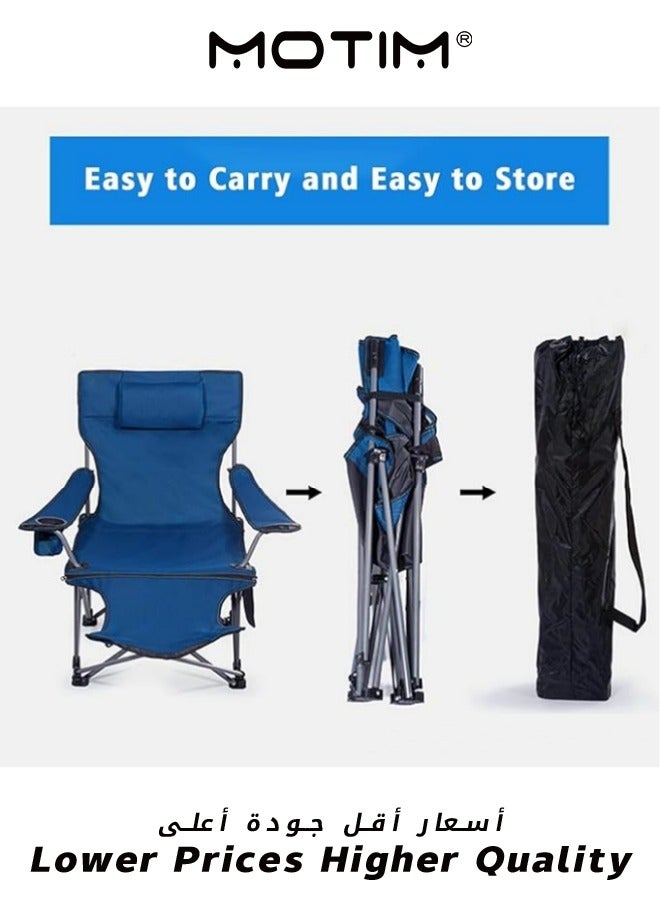 Folding Camping Chairs with Headrest Cup Holders Storage Bag Lightweight Camping Chairs with Foot Rest Portable Reclining Camping Chair for Camping BBQ Fishing Picnics Outdoor Blue