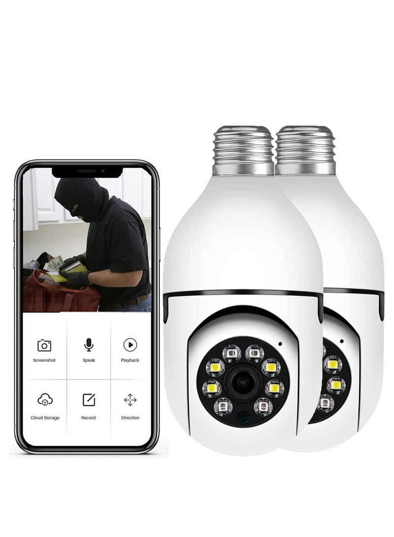 2Pcs Light Bulb Security Camera 2.4GHz & 5G WiFi Outdoor, 1080P E27 Light Socket Security Camera, Indoor 360° Home Security Cameras,