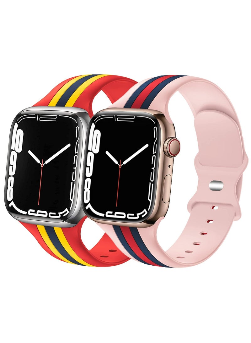 (Pack of 2) Sport Silicon Watch Band Strap for Apple Watch Ultra 1/2 49mm 45mm 44mm 42mm Triple Colours Compatible with iWatch Series 9 8 7 6 5 4 3 2 1
