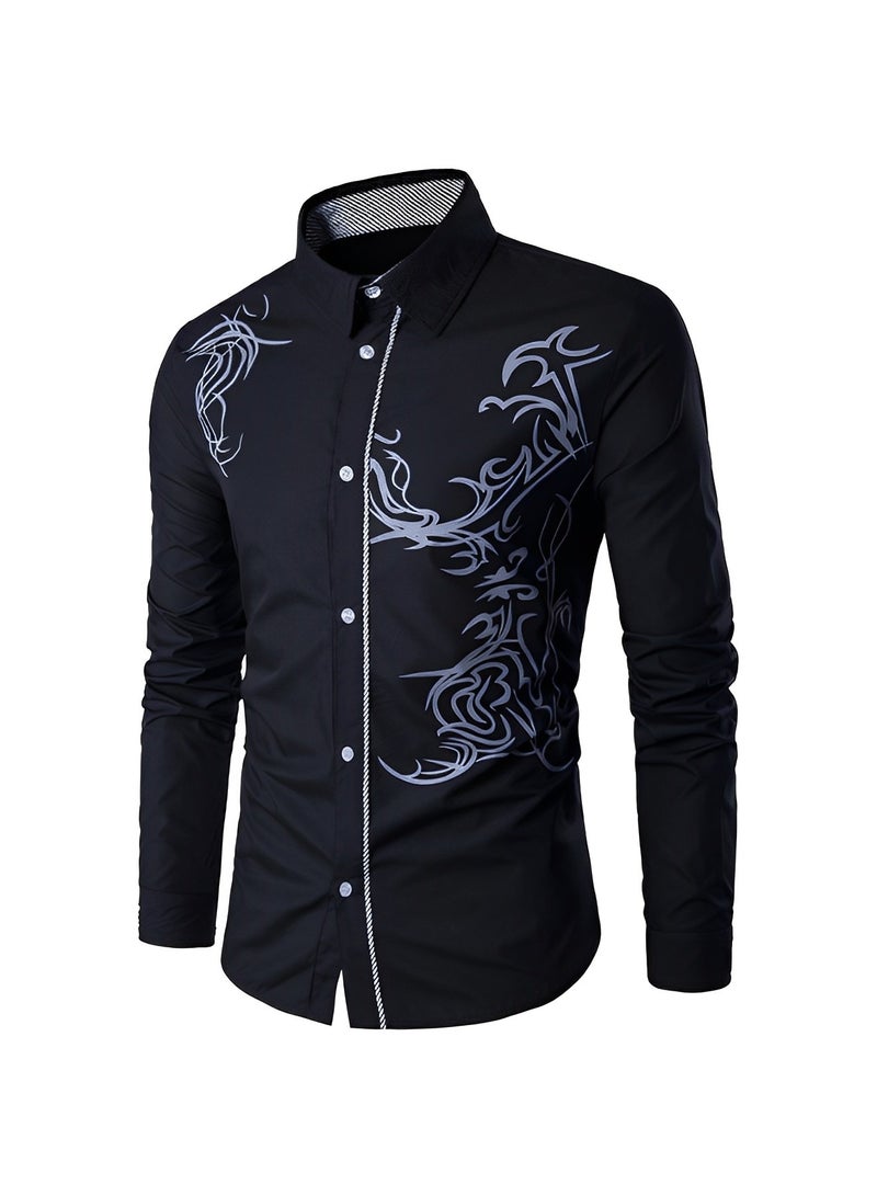 Men's Shirts Print Button Down Dress Shirt Fashion Long Sleeve Casual Shirts Slim Fit Shirts Stretch Dress Shirt Wrinkle-Free Regular Fit Shirts