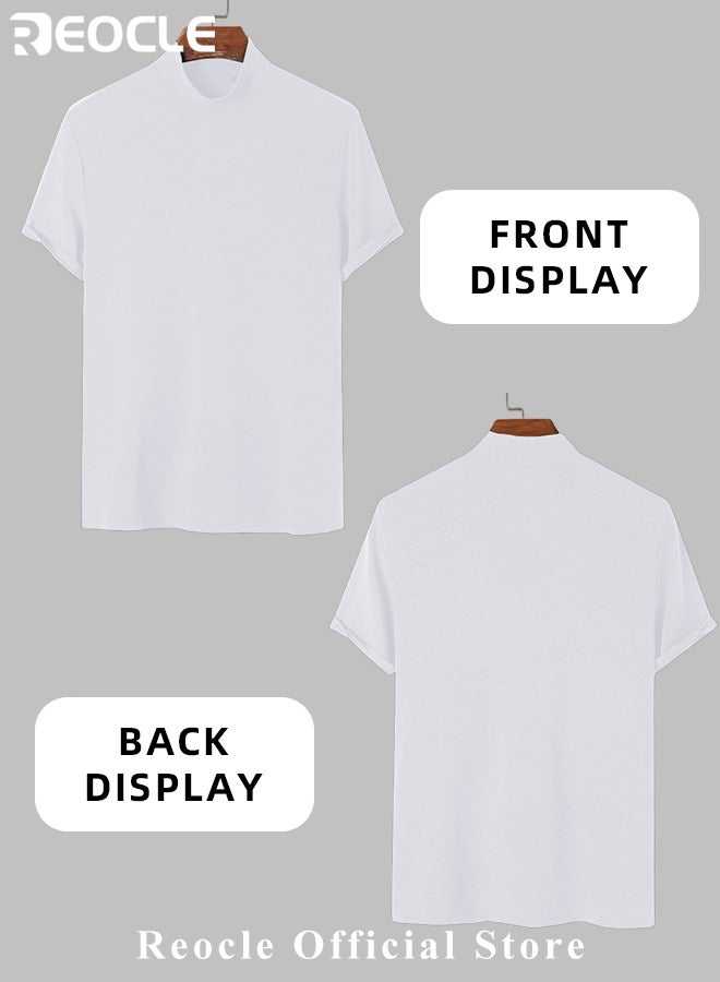 Men's T Shirt Short Sleeve Basic Turtleneck Slim Fit Undershirt Pullover Solid Tops Thin Lightweight Tees Sport Shirt