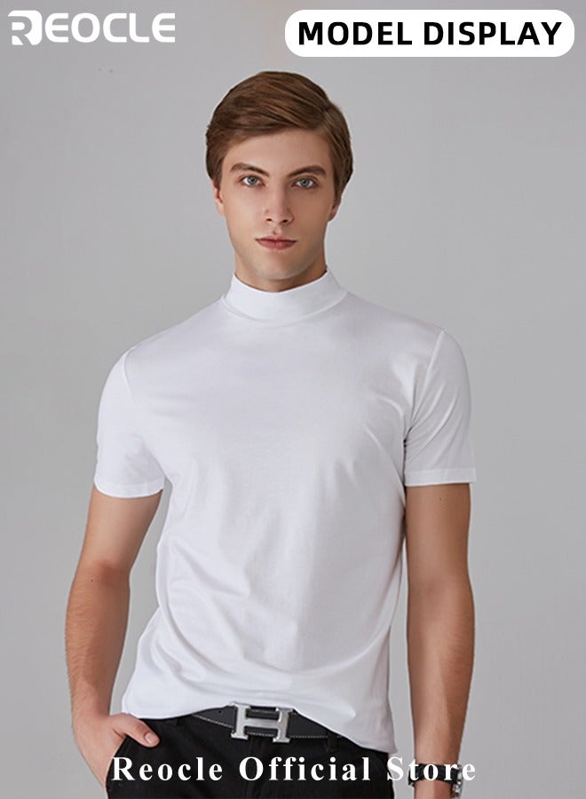 Men's T Shirt Short Sleeve Basic Turtleneck Slim Fit Undershirt Pullover Solid Tops Thin Lightweight Tees Sport Shirt
