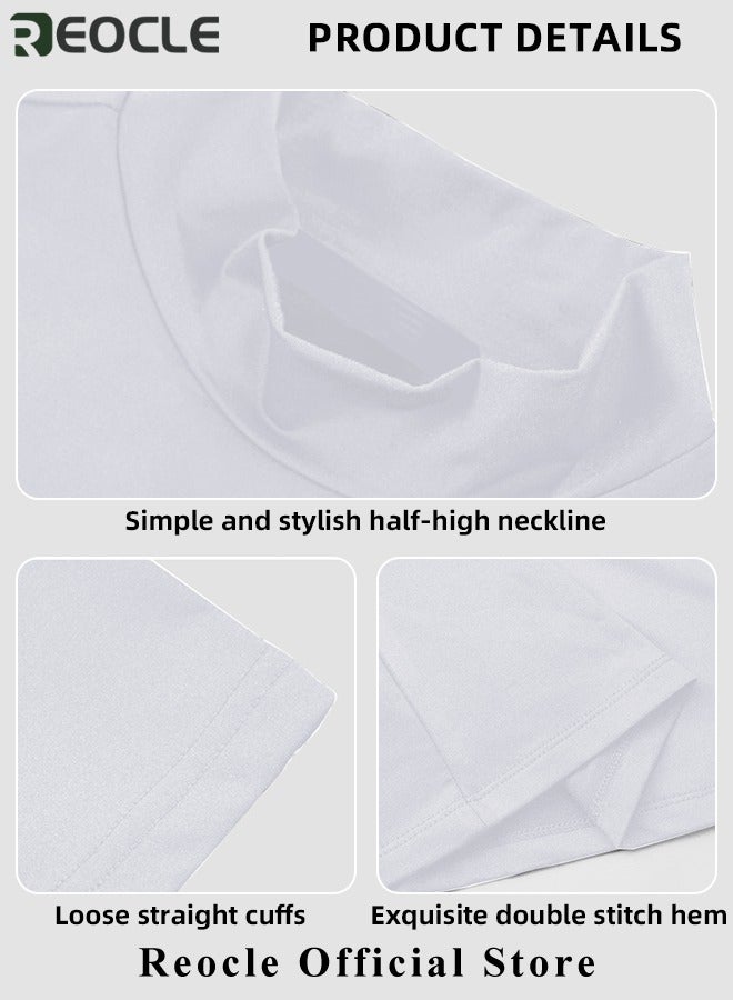 Men's T Shirt Short Sleeve Basic Turtleneck Slim Fit Undershirt Pullover Solid Tops Thin Lightweight Tees Sport Shirt