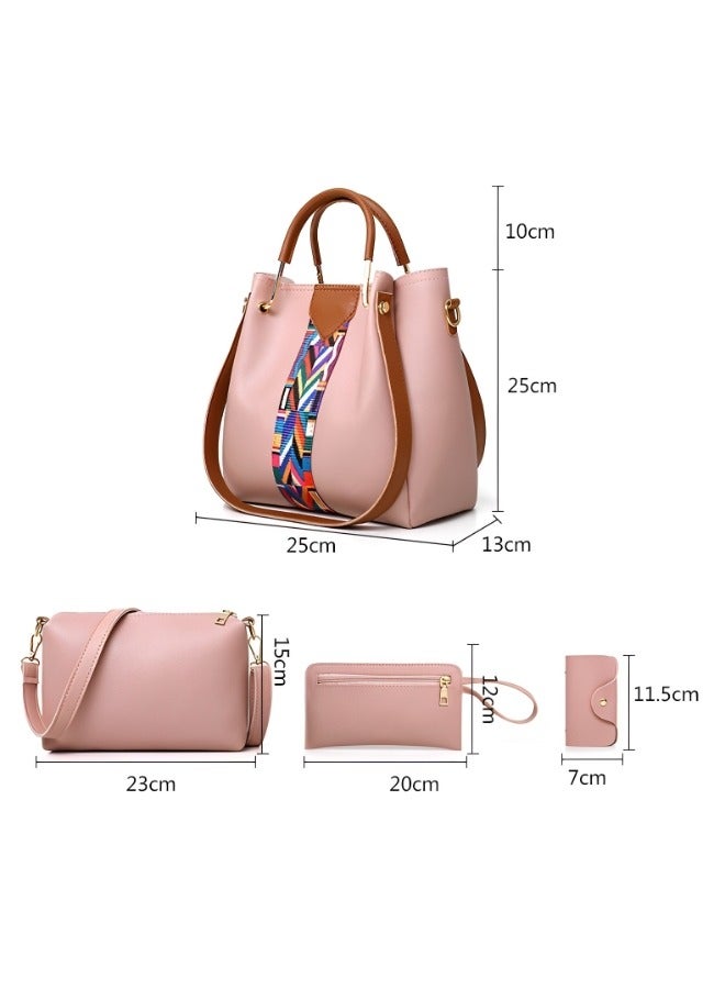 Women's Handbag Set 4 Pcs Soft PU Leather Top Handle Bag Tote Bag Crossbody Bag Wallet Purse Set Versatile Shoulder Bags