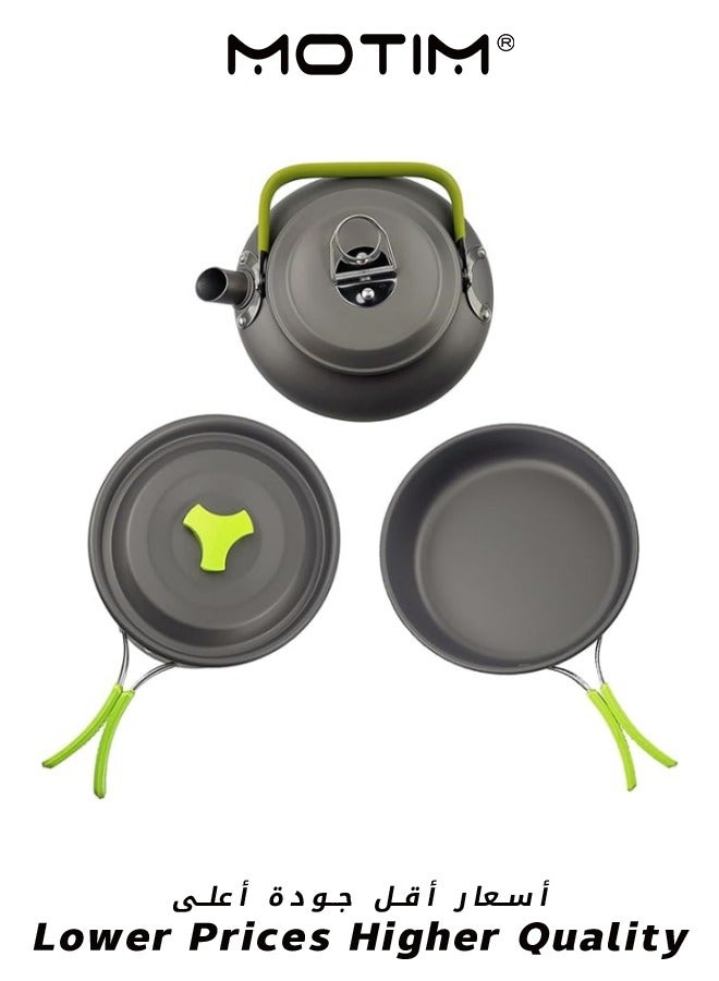 Camping Cookware Mess Kit Non-Stick Pot and Pan Set with Stainless Steel Cups Plates Forks Knives Spoons Camping Cooking Set for Camping Outdoor Cooking and Picnic