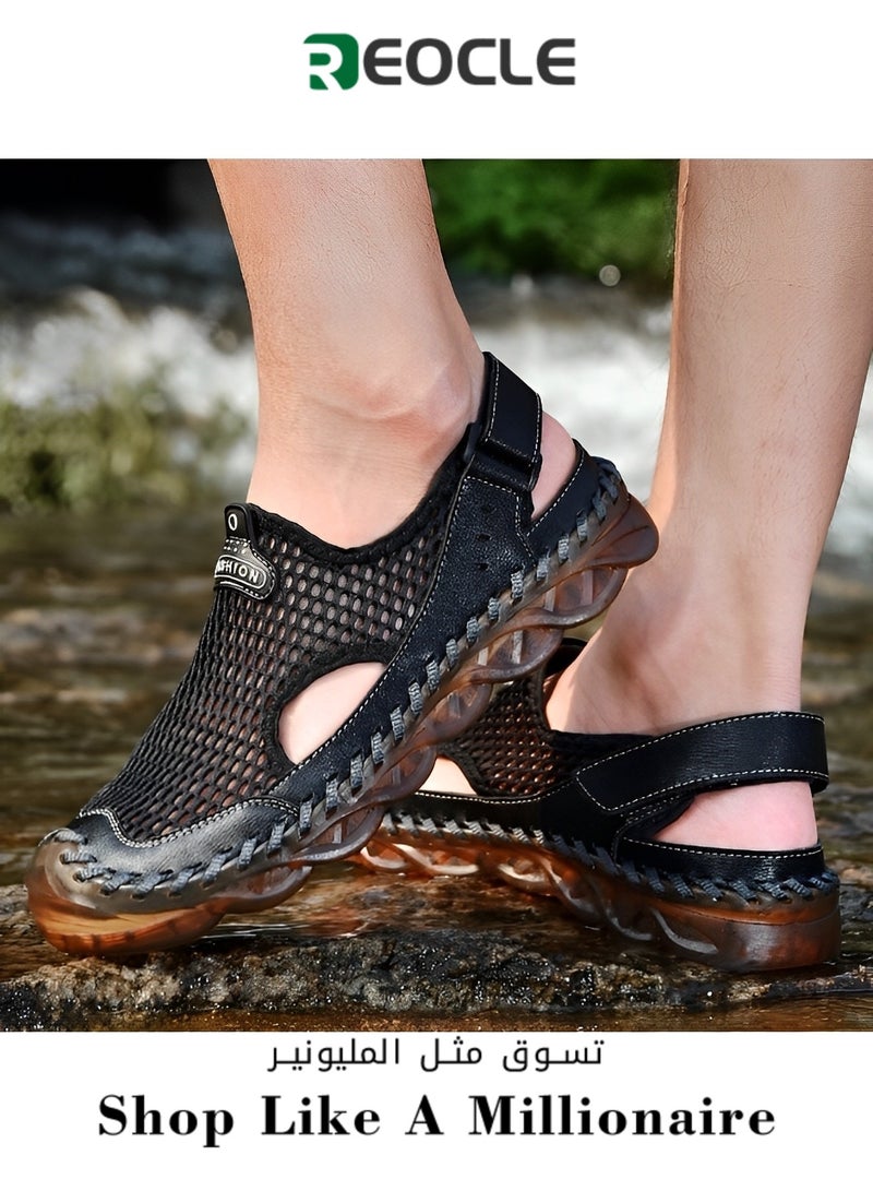 Men's Mesh Hiking Sandals Closed Toe Outdoor Shoes Breathable Loafers Slippers Flip Flops Beach Sandal for Hiking & Outdoor Activities