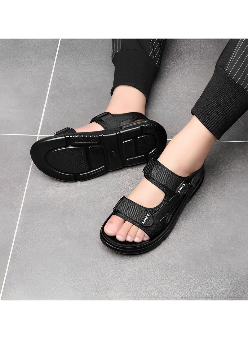 Summer Casual Sports Outer Wear Trendy Increased Air Cushion Sandals Men's Beach Shoes Slippers Classic Black