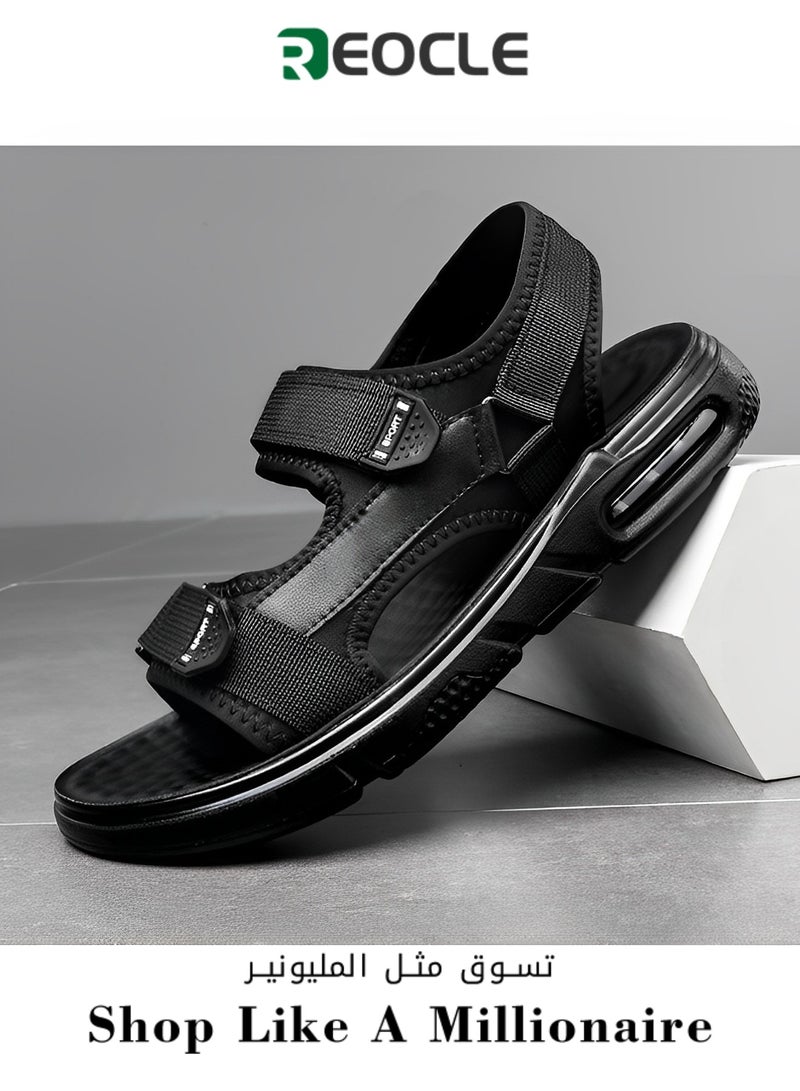 Summer Casual Sports Outer Wear Trendy Increased Air Cushion Sandals Men's Beach Shoes Slippers Classic Black