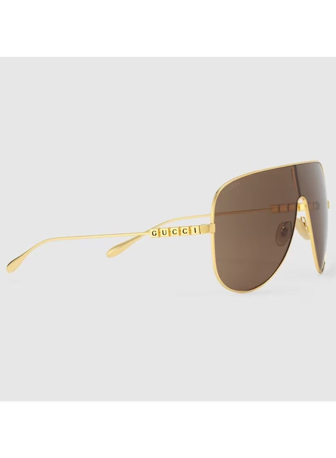Gucci Mask Gold-toned Metal Frame Sunglasses for Women GG1436S Style ‎755257 I3330 8023