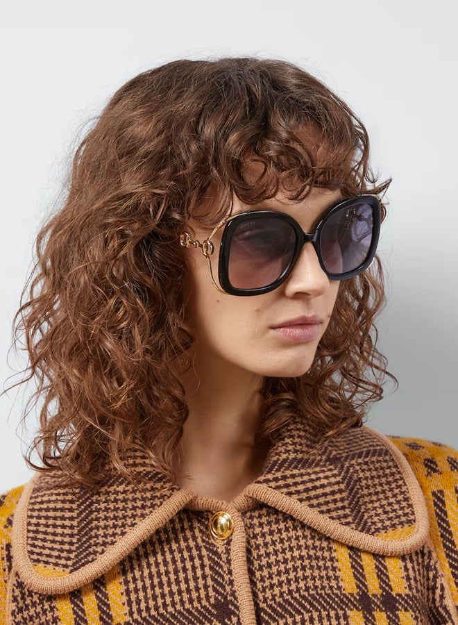 Gucci Rectangular Shiny Black Frame Sunglasses for Women GG1021S Style ‎680871 J1691 1012