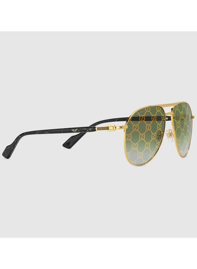 Gucci Aviator Shiny Yellow Gold Frame Sunglasses for Women GG1220S Style ‎706707 I3331 8037