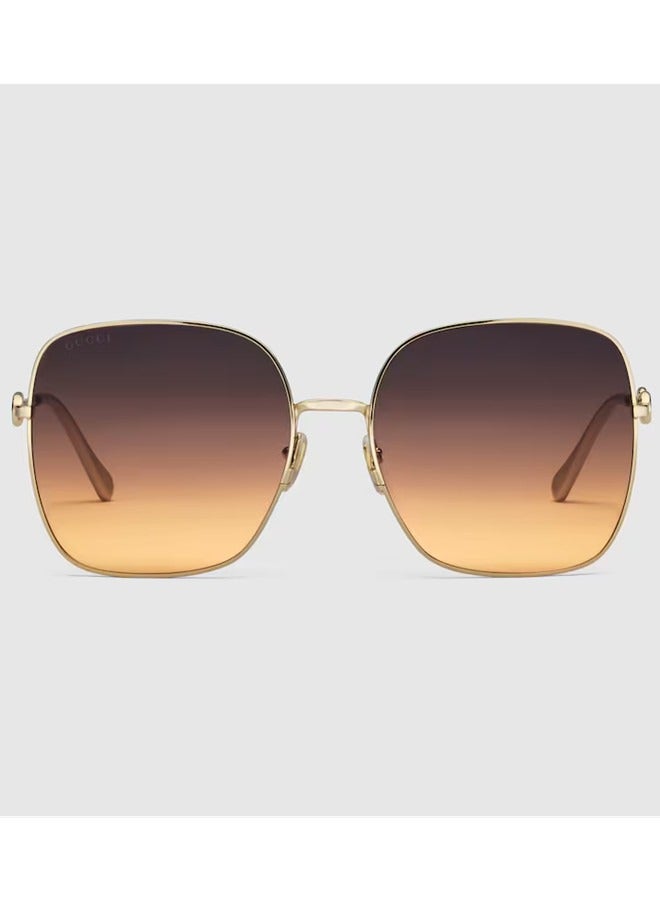 Gucci Square Gold Metal Frame Sunglasses for Women GG0879S Style ‎648494 I3330 8076