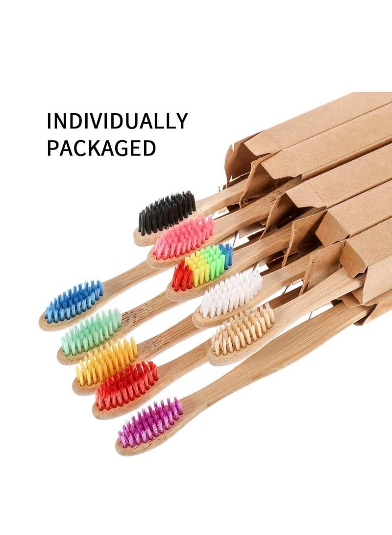 Manual Toothbrush for adults, Bamboo Toothbrushes, Medium Nylon Bristles, Natural Biodegradable Eco-Friendly BPA Free Wooden Toothbrush Set, Assorted Colour, Pack of 10