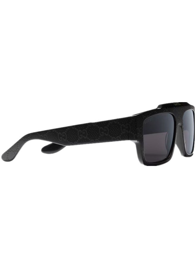 Gucci Square Shiny Black with Embossed Logo Pattern Frame Sunglasses for Men GG1460S
