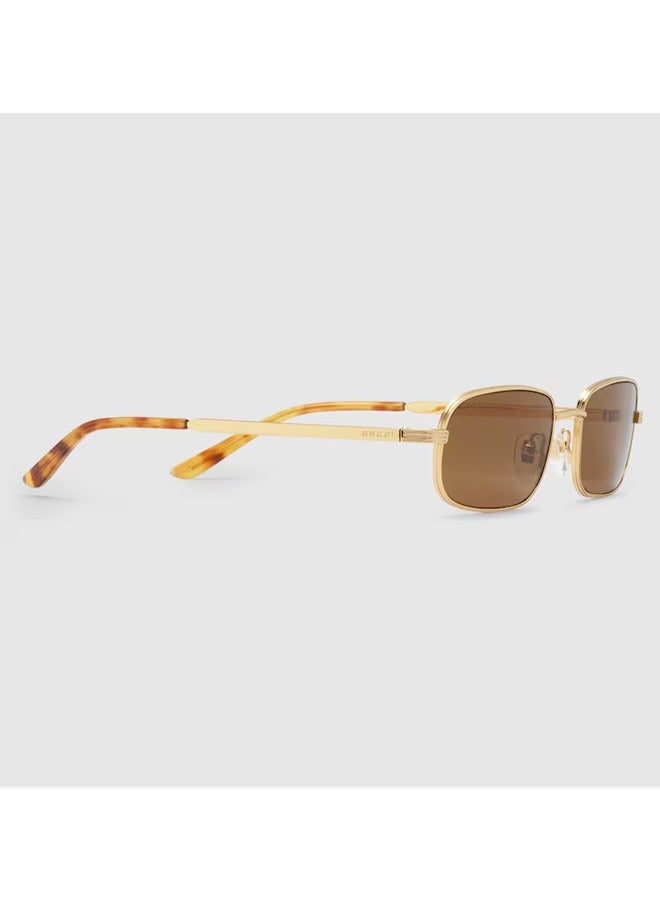 Gucci Rectangle Shiny Gold-toned Frame Sunglasses for Men GG1457S Style ‎755272 I3330 8023