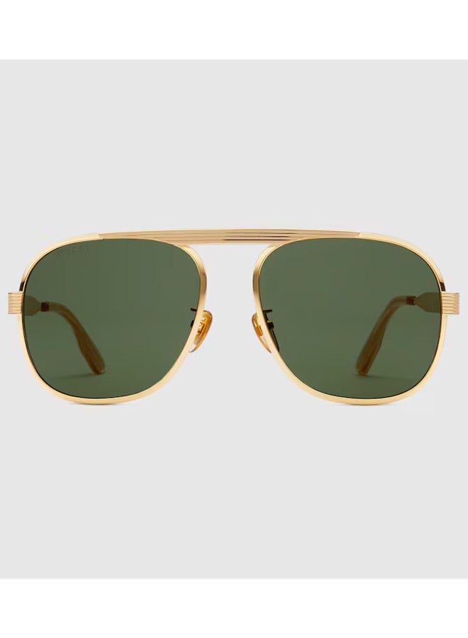 Gucci Navigator Shiny Gold-Toned Metal Frame Sunglasses for Men GG1514S Style ‎778328 I3330 8030