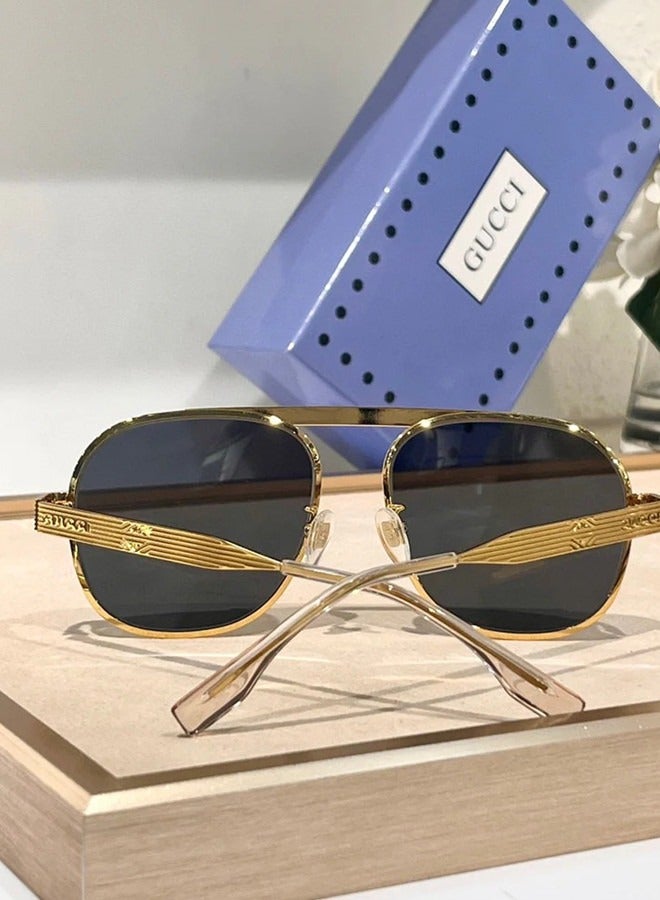 Gucci Navigator Shiny Gold-Toned Metal Frame Sunglasses for Men GG1514S Style ‎778328 I3330 8012